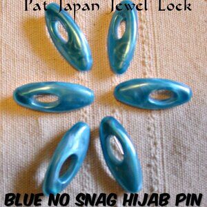 TEN (10) Blue Plastic Pat Japan Jewel Lock Hijab Scarf Snag Free Pins
